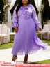 AOMEIDRESS A Line Chiffon Plated Dress Ruffles Neck Puff Sleeve Gowns - Lavender / L