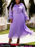 AOMEIDRESS A Line Chiffon Plated Dress Ruffles Neck Puff Sleeve Gowns - Lavender / L