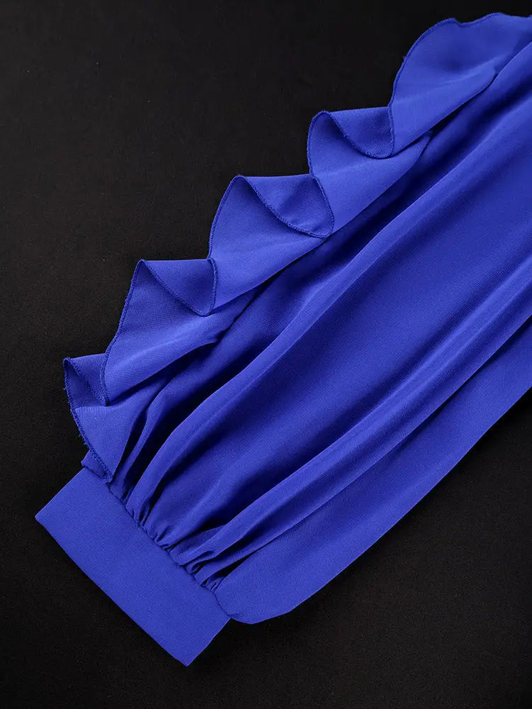 AOMEIDRESS A Line Chiffon Pleated Dress O Neck Beading Ruffles Sleeve