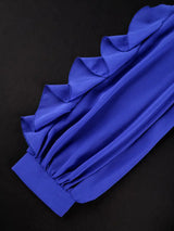 AOMEIDRESS A Line Chiffon Pleated Dress O Neck Beading Ruffles Sleeve