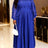 AOMEIDRESS A Line Chiffon Pleated Dress O Neck Beading Ruffles Sleeve - Blue / L