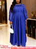 AOMEIDRESS A Line Chiffon Pleated Dress O Neck Beading Ruffles Sleeve - Blue / L
