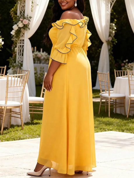 AOMEIDRESS A Line Chiffon Pleated Dress Slanted Collars ColorBlock