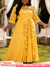 AOMEIDRESS A Line Chiffon Pleated Dress Slanted Collars ColorBlock - Yellow / 0XL