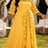 AOMEIDRESS A Line Chiffon Pleated Dress Slanted Collars ColorBlock - Yellow / 0XL