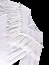 AOMEIDRESS A Line Chiffon Pleated Dress V Neck Ruffles Lantern Sleeve