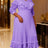 AOMEIDRESS A Line Chiffon Pleated Dress V Neck Ruffles Lantern Sleeve - Pale purple / 0XL