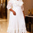 AOMEIDRESS A Line Chiffon Pleated Dress V Neck Ruffles Lantern Sleeve - White / 0XL