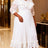 AOMEIDRESS A Line Chiffon Pleated Dress V Neck Ruffles Lantern Sleeve - White / 0XL