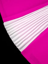 AOMEIDRESS A Line Contrast Pleated Dress Short Sleeves Party Gowns