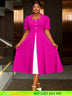 AOMEIDRESS A Line Contrast Pleated Dress Short Sleeves Party Gowns