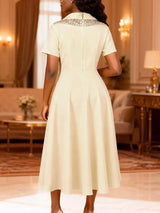 AOMEIDRESS A Line Dress Irregular Neck Sequin Collared Short Sleeves