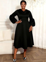 AOMEIDRESS A Line Dress Lantern Sleeves Turn Down Collar Party Gowens