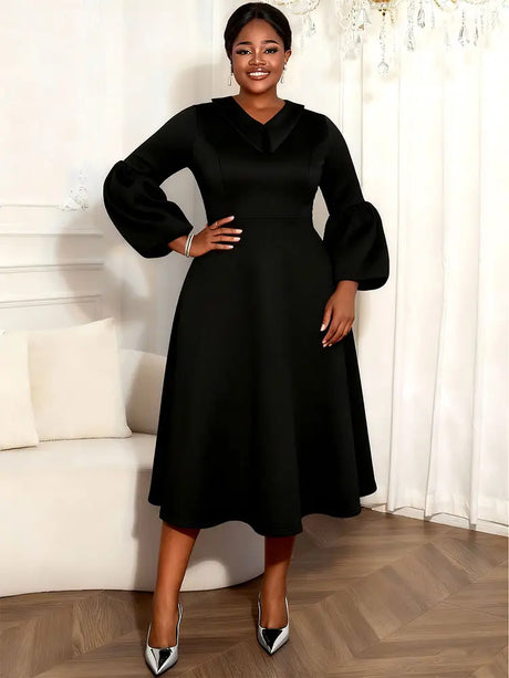 AOMEIDRESS A Line Dress Lantern Sleeves Turn Down Collar Party Gowens