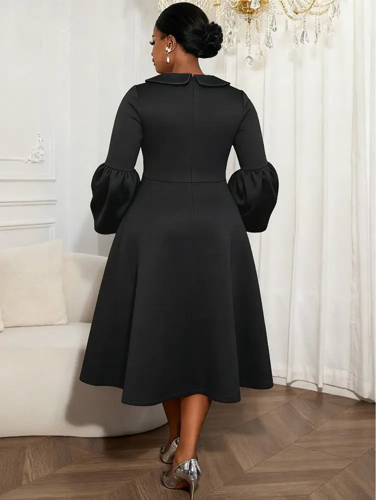 AOMEIDRESS A Line Dress Lantern Sleeves Turn Down Collar Party Gowens