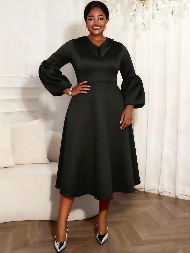 AOMEIDRESS A Line Dress Lantern Sleeves Turn Down Collar Party Gowens