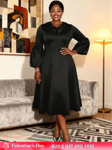 AOMEIDRESS A Line Dress Lantern Sleeves Turn Down Collar Party Gowens