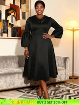 AOMEIDRESS A Line Dress Lantern Sleeves Turn Down Collar Party Gowens