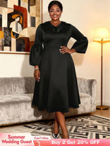 AOMEIDRESS A Line Dress Lantern Sleeves Turn Down Collar Party Gowens