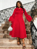 AOMEIDRESS A Line Dress Lantern Sleeves Turn Down Collar Party Gowens Red / L