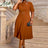 AOMEIDRESS A Line Dress Navy Asymmetrical Neck Short Sleeve Pleated Brown / S