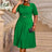 AOMEIDRESS A Line Dress Navy Asymmetrical Neck Short Sleeve Pleated Green / S