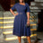 AOMEIDRESS A Line Dress Navy Asymmetrical Neck Short Sleeve Pleated Navy / S