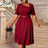 AOMEIDRESS A Line Dress Navy Asymmetrical Neck Short Sleeve Pleated Wine / S