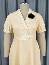 AOMEIDRESS A Line Dress Notched Lapel Short Puff Sleeves 3D Flowers