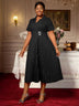 AOMEIDRESS A Line Dress Patchwork Lace Pleated Turn Down Collar Party - Black / L