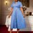 AOMEIDRESS A Line Dress Patchwork Lace Pleated Turn Down Collar Party - Light Blue / L