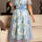 AOMEIDRESS A Line Dress Print Mesh V Neck Butterfly Sleeve 3D Flower - Blue / L