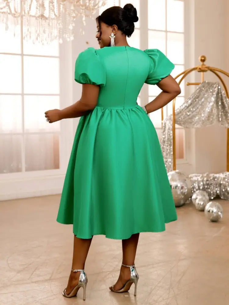 green high waist a line dress