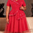 AOMEIDRESS A Line Dress V Neck Short Sleeves Beading Peplum Mesh Hem - Red / L