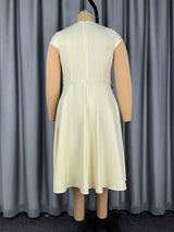 AOMEIDRESS A Line Dress V Neck Short Sleeves Fitted Waist Pleated Hem