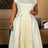 AOMEIDRESS A Line Dress V Neck Short Sleeves Fitted Waist Pleated Hem - Apricot / L