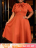 AOMEIDRESS A Line Dresses Big Bow Collar Short Sleeve Button Church - BrickRed / S