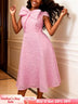 AOMEIDRESS A Line Jacquard Dress O Neck Short Sleeves Big Bow Party - Pink / S