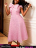 AOMEIDRESS A Line Jacquard Dress O Neck Short Sleeves Big Bow Party - Pink / S