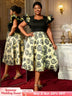 AOMEIDRESS A Line Jacquard Midi Wedding Guests Dresses Pleated Ruffles Black / S