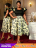 AOMEIDRESS A Line Jacquard Midi Wedding Guests Dresses Pleated Ruffles Black / S