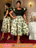 AOMEIDRESS A Line Jacquard Midi Wedding Guests Dresses Pleated Ruffles Black / S