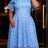 AOMEIDRESS A Line Lace Dress Irregular Neck Short Sleeves Hollow Out - LightBlue / L