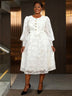 AOMEIDRESS White A Line Lace Dress O Neck Belt Church Party Gowns - White / L