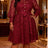 AOMEIDRESS A Line Lace Dress O Neck Buttons Belt Church Party Gowns - Wine / L