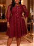 AOMEIDRESS A Line Lace Dress O Neck Buttons Belt Church Party Gowns - Wine / L