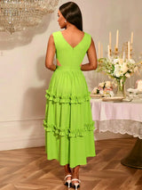 AOMEIDRESS A Line Maxi Party Dress Sleeveless Cut Out Ruffle Design