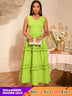 AOMEIDRESS A Line Maxi Party Dress Sleeveless Cut Out Ruffle Design MustardGreen / S