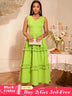 AOMEIDRESS A Line Maxi Party Dress Sleeveless Cut Out Ruffle Design MustardGreen / S