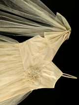 AOMEIDRESS A Line Mesh Dress One Shoulder Drape 3D Flower Bridesmaid